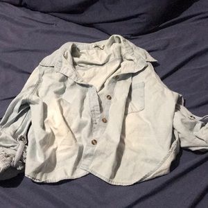 crop top plain light blue button up.